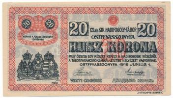 1916. Ostffyasszonyfa / Hadifogolytábor 1916. június 1. 20K arab sorozat- és sorszámmal "6 0169", "MS" jelzéssel T:AU, sarokhajlások Hungary / Ostffyasszonyfa / POW Camp 1916.06.01. 20 Kronen with Arabic series- and serial number "6 0169", with "MS" prefix C:AU, folded corners Adamo HHO-2.7