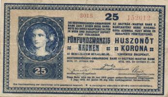 1918. 25K "sima" "3015"-es sorozatszám T:III