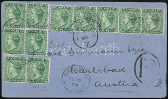 St. Vincent 1900 Dekoratív ajánlott levél 11 x 0,5 penny bérmentesítéssel Karlsbadba, R!