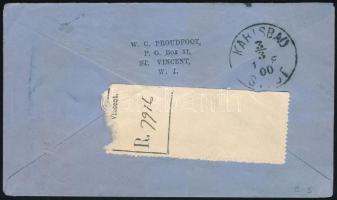 St. Vincent 1900 Dekoratív ajánlott levél 11 x 0,5 penny bérmentesítéssel Karlsbadba, R!