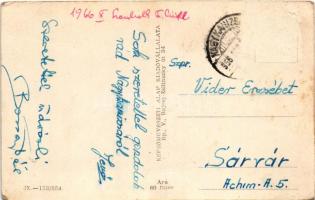 1958 Nagykanizsa, Deák tér, üzletek, automobil. Képzőművészeti Alap (Rb)