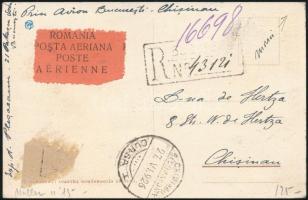 Románia 1926 Bukarest-Kisinyov első repülés alkalmi bélyegzés képeslapon (Müller 1000 p) RR!