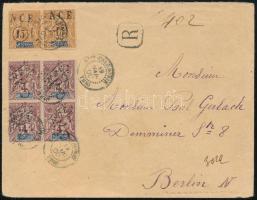 Új-Kaledónia 1900 Dekoratív ajánlott levél ritka kisegítő bélyegekkel Berlinbe, R!