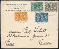 Kína 1921 A Sóhivatal fejléces levele UPU ezüstjubileum sorral bérmentesítve, Shanghajból Párizsba küldve, R!