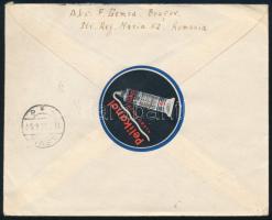 Románia 1932 Ajánlott levél légiposta bélyeggel, a hátoldalon reklám levélzáróval, "BRASOV"...