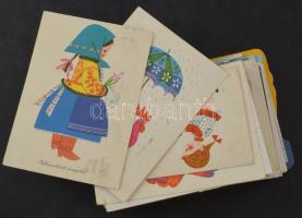 100 db MODERN grafikai üdvözlő képeslap / 100 modern graphic greeting art postcards