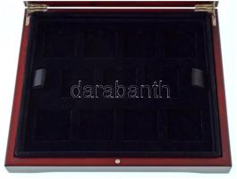 Mahagóni fa érmetartó kazetta bársonybéléssel, 1db beépített + 1db kivehető tálcával, összesen 13db ...