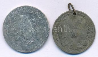 Ausztria 1870. 20kr Ag "Ferenc József" + 1926. 1P Ag T:F, lyukasztott füllel, tisztított Austria 1870. 20 Kreuzer Ag "Franz Joseph" + Hungary 1926. 1 Pengő Ag C:F, holed with ear, cleaned