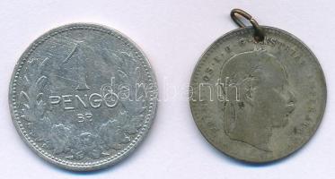 Ausztria 1870. 20kr Ag "Ferenc József" + 1926. 1P Ag T:F, lyukasztott füllel, tisztított
...