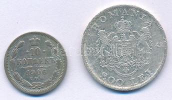 Orosz Birodalom 1906. 10k Ag + Románia 1942. 200L Ag "I. Mihály" T:F
Russian Empire 1906....