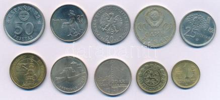 Vegyes, 10db-os külföldi forgalmi emlékérme tétel, közte Norvégia 1999. 20K Ni-sárgaréz "Akersh...