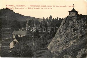 Czorsztyn, Csorsztin, Csorsztyn; Ruiny zamku od wschodu / castle ruins (cut)