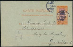 Brit-francia megszállás 1921 Díjjegyes levelezőlap késői felhasználása német katolikus miszióból, "LOME", R!