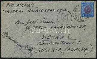 Hongkong 1937 Dekoratív légiposta levél Bécsbe