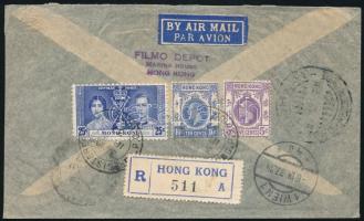 Hongkong 1937 Dekoratív légiposta levél Bécsbe