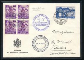 Liechtenstein 1938 Dekoratív légiposta levél hivatalos bélyegekkel "VADUZ / LIECHTENSTEIN" - Aarau