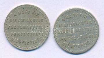1900 k. "A Magyar Királyi Államvasutak Alkalmazottai Fogyasztási Szövetkezete" 1 Korona (?) értékű bárcája (2x) T:XF