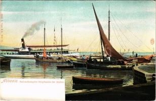 Abbazia, Opatija; Salondampfer Stephanie im Hafen. G. Rüger &amp; Co. / STEFÁNIA egycsavaros tengeri személyszállító gőzhajó a kikötőben / passenger steamship in port (EK)