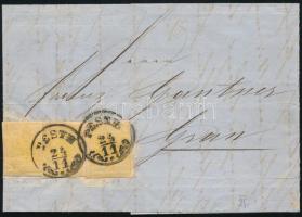 ~1850 Levél 3 x 1kr lépcsős bérmentesítéssel, "PESTH" - Graz