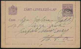 Fiume 1920 15f díjjegyes zárt levelezőlap teljes tartalommal, "FIUME" - Garfield (USA) Signed: Bodor