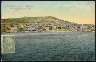 1912 Görög TCV képeslap osztrák 5H bélyeggel, kék "K.u.K. KRIEGSMARINE / MARIA THERESIA" b...