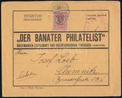 1920 Temesvári román megszállás cenzúrázott nyomtatvány román bélyeggel, túlélő "TEMESVÁR" bélyegzéssel Chemnitzbe (Németo.)