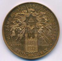 Bognár György (1944-) / Lebó Ferenc (1960-) 1991. "Isten áldd meg a magyart / II. János Pál pápa látogatása - Szombathely" kétoldalas aranyozott fém emlékérem sérült kapszulában (42,5mm) T:XF, aranyozás enyhén lekopott