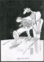 Rau Tibor (1934-2009): Pénz (azaz infláció). Tus, akvarell, papír, jelzett. Papírra kasírozva. 29,5x21 cm