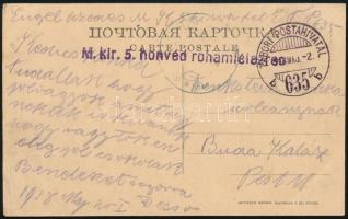 1918 Ukrán képeslap Budakalászra "M. kir. 5. honvéd rohamfélezred" + "TP / 635 b"