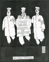 Rau Tibor (1934-2009): BKV jövőkép: szégyentábla (karikatúra). Tus, papír, jelzett. Hátoldalán Ludas Hírlap felirattal. 26x20,5 cm