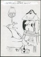 Rau Tibor (1934-2009): Videó (erotikus karikatúra). Tus, fedőfehér, papír, jelzett. 29,5x21 cm