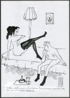 Rau Tibor (1934-2009): Jenőke, menjen vissza a feleségéhez... (erotikus karikatúra). Tus, fedőfehér, papír, jelzett. 29,5x21 cm