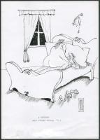 Rau Tibor (1934-2009): A csúcson (erotikus karikatúra). Tus, fedőfehér, papír, jelzett. 29,5x21 cm