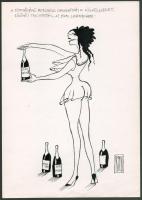 Rau Tibor (1934-2009): Egri leányka (erotikus karikatúra). Tus, fedőfehér, papír, jelzett. 29,5x21 cm