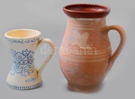 2 darab Karcagi kerámia, egyik "Kabai mérték" felirattal, m: 19,5 cm alatt