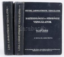 Dr. Láng Sándor: Orvosi laboratóriumi vizsgálatok I-II. Vegyi és mikroszkópos vizsgálatok. Bakteriológiai és serológiai vizsgálatok. Bp., 1941, novák Rudolf és Társa, kopott egészvászon kötés.