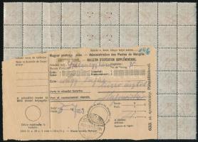 1923 Pótszállítólevél Hajmáskér táborba küldve, Kisegítő Portó 10K / 2 1/2K 60-as tömbbel. Nagyon ritka! / Mi P 82 sheet part of 60 on supplementary parcel card