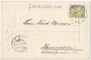 1901 Budapest, Lánchíd, Lipótváros egy része és a Bazilika. Magyar címeres dombornyomott litho keret...