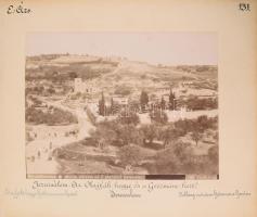 ca 1890 Félix Bonfils (1831-1885): Palesztina, Jeruzsálem, Szent Anna templom, városi látkép / Olajfák hegye kétoldalas fotó. Cholnoky Jenő földrajztudós és utazó által feliratozott zselatinos ezüst nagyítású fotó saját útjáról kartonon. Teljes méret 38x30 cm /  ca 1890 Félix Bonfils (1831-1885):Palestine, Jerusalem double-sided photo. Gelatin silver enlargement photo on cardboard, inscribed by geographer and traveler Jenő Cholnoky. Total size 38x30 cm /