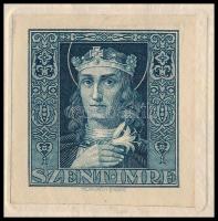 ~1930 Horváth Endre fogazatlan Szent Imre megvalósulatlan bélyegterve kasírozva