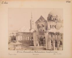 ca 1890 Félix Bonfils (1831-1885): Palesztina, Jeruzsálem, Kofák / Szíria, Damascus kétoldalas fotó. Cholnoky Jenő földrajztudós és utazó által feliratozott zselatinos ezüst nagyítású fotó saját útjáról kartonon. Teljes méret 38x30 cm /  ca 1890 Félix Bonfils (1831-1885):Palestine, Jerusalem merchants / Syira Damascus double-sided photo. Gelatin silver enlargement photo on cardboard, inscribed by geographer and traveler Jenő Cholnoky. Total size 38x30 cm /