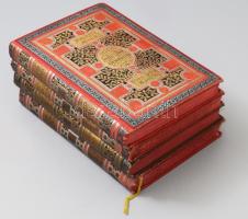 Mikszáth munkái, 4 db: A tekintetes vármegye; A gavallérok; Ne okoskodj Pista!; A demokraták; Magyarország lovagvárai; A kis prímás; Prakovszky, a siket kovács; A körtvélyesi csíny. Bp., 1892, 1894, Kiadói aranyozott, festett Gottermayer-féle egészvászon kötés, kopottas állapotban.