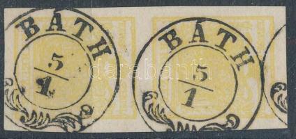 1850 1kr pár MP III. függőleges pár szép szélekkel / pair with nice margins "BÁTH" (Gudlin 80 p)