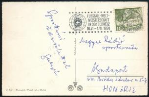 1954 Gulyás László sportriporter által küldött képeslap a svájci Labdarúgó VB-ről, alkalmi bélyegzéssel / Postcard with special cancellation to Budapest
