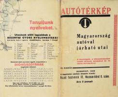 1932 Magyarország Autóval járható utai. Autótérkép, Vászonra kasírozva. 100x80 cm