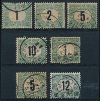 1903 Zöldportó 1f (lyuk / hole), 2f, 5f, 10f + 1f csillagvízjellel + 1905 5f, 12f