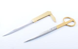 Coricama olasz levélbontó szett, levélbontó késben bicska résszel, bőr tokban, jelzett, h: 23 cm