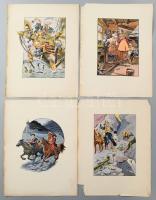 Edmond Gros (1864-1933): 4 db illusztráció (Cocorico). Nyomat, papír, jelzett a nyomaton. Egyik lap széle sérült. Lapméret: 31x25 cm.