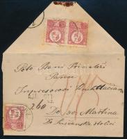 1874 Ajánlott levél 3 db Réznyomat 5kr bélyeggel / Registered cover with 3 x 5kr "RAJECZ" (Gudlin 250 p)
