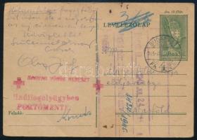1945 18f díjjegyes levelezőlap "Magyar Vöröskereszt" amerikai fogságból küldve, Budapesti feladással